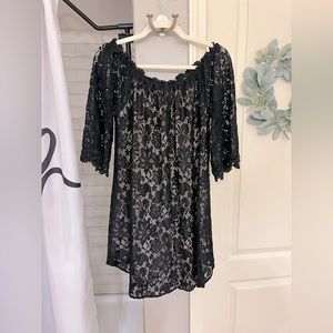 Umgee Black Crochet Off The Shoulder Boho Dress